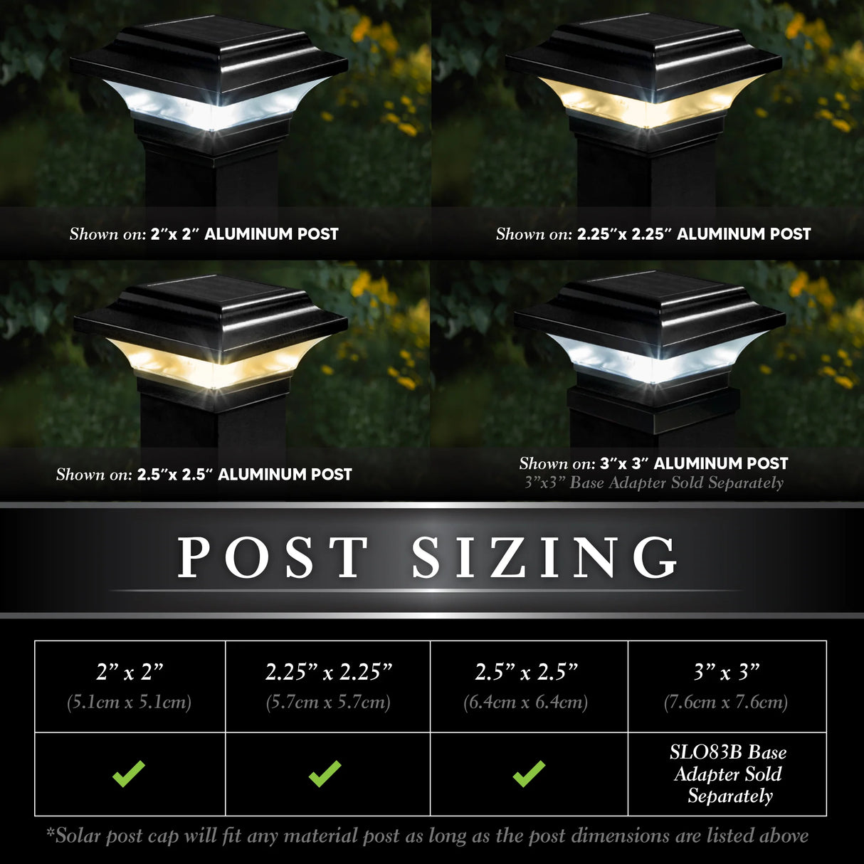 Classy Caps™ 2.5"X2.5" Black Aluminum Imperial Solar Post Cap