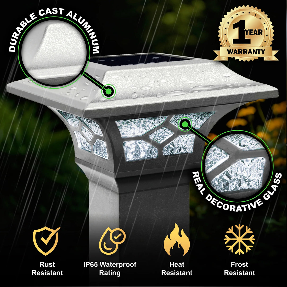 Classy Caps™ Kingston White Dual Lighted Solar Post Cap - White