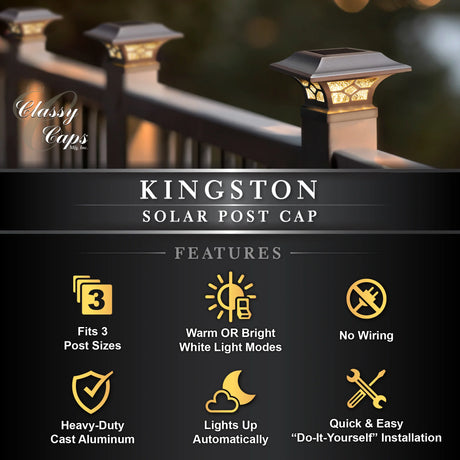 Classy Caps™ Kingston White Dual Lighted Solar Post Cap - White